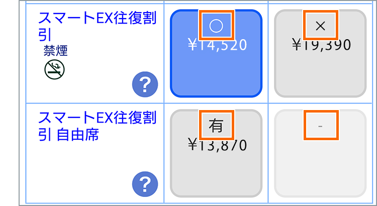 候補画面の空席表示